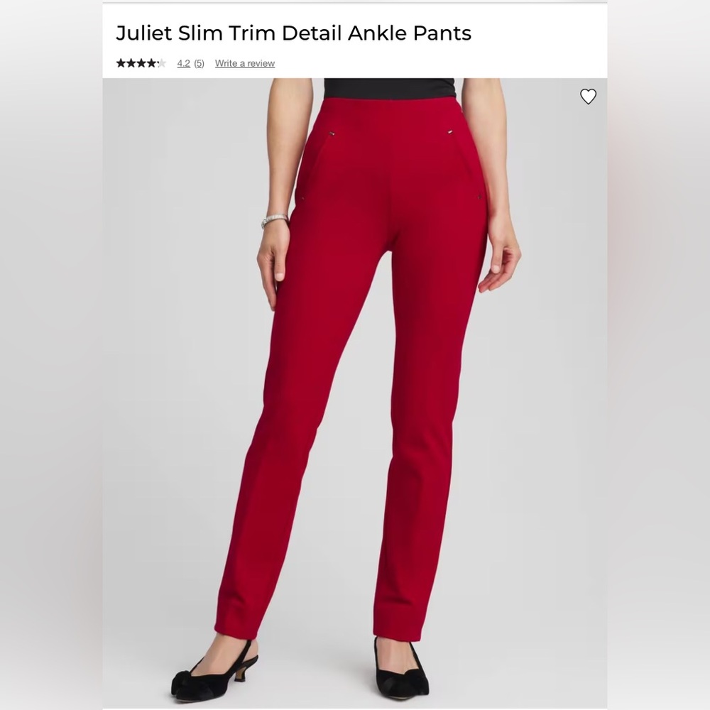 Chico’s Juliet Slimming Red Pants Sz 3 or Misses 16 Petite